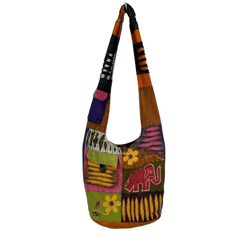 Boho Hippie Hobo Shoulder Bag Patchwork Elephant Crossbody Earthy Indie Festival
